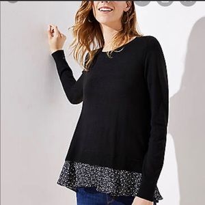 Loft mix media sweater polka dot navy size M